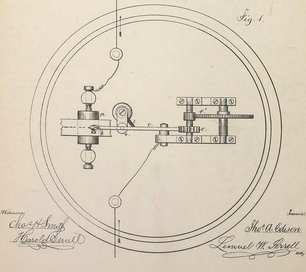 An illustration from Collection of United States patents granted to Thomas A. Edison, 1869-1884, 1869, leaf 403