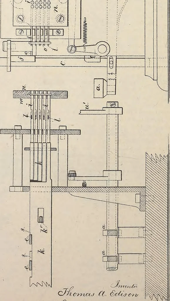 An illustration from Collection of United States patents granted to Thomas A. Edison, 1869-1884, 1869, leaf 413