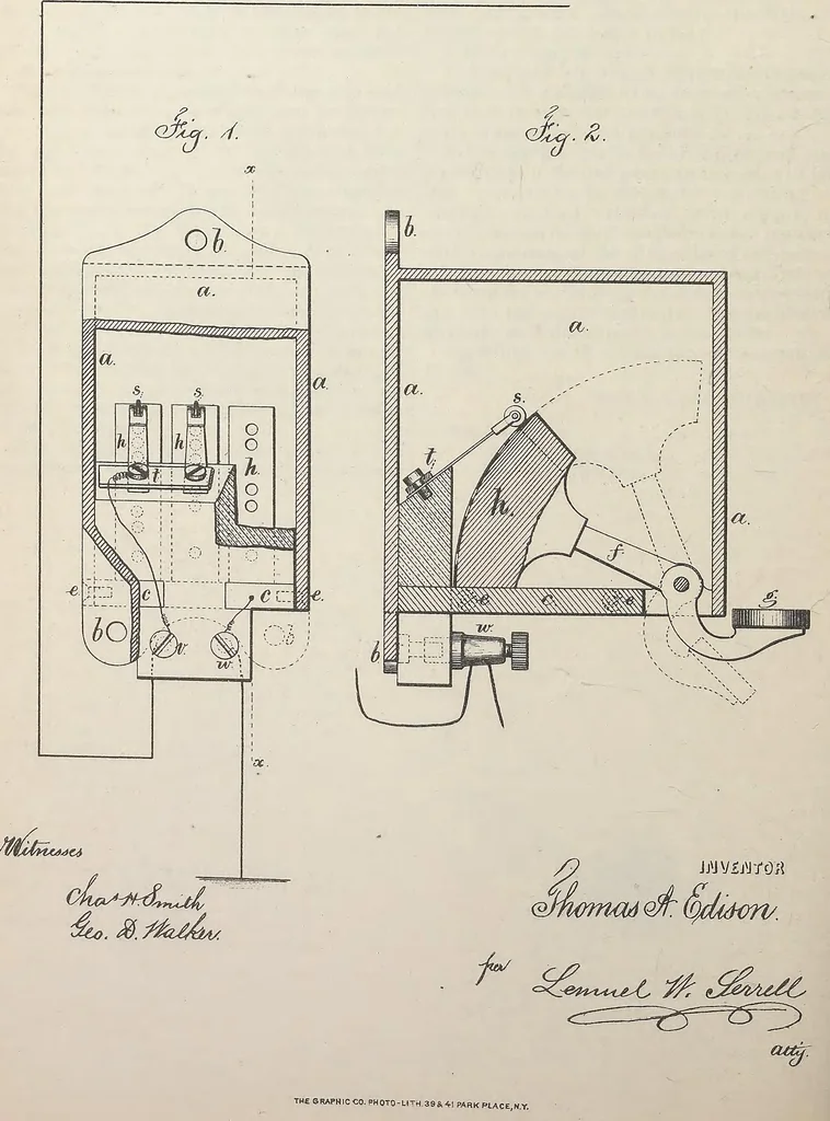 An illustration from Collection of United States patents granted to Thomas A. Edison, 1869-1884, 1869, leaf 417