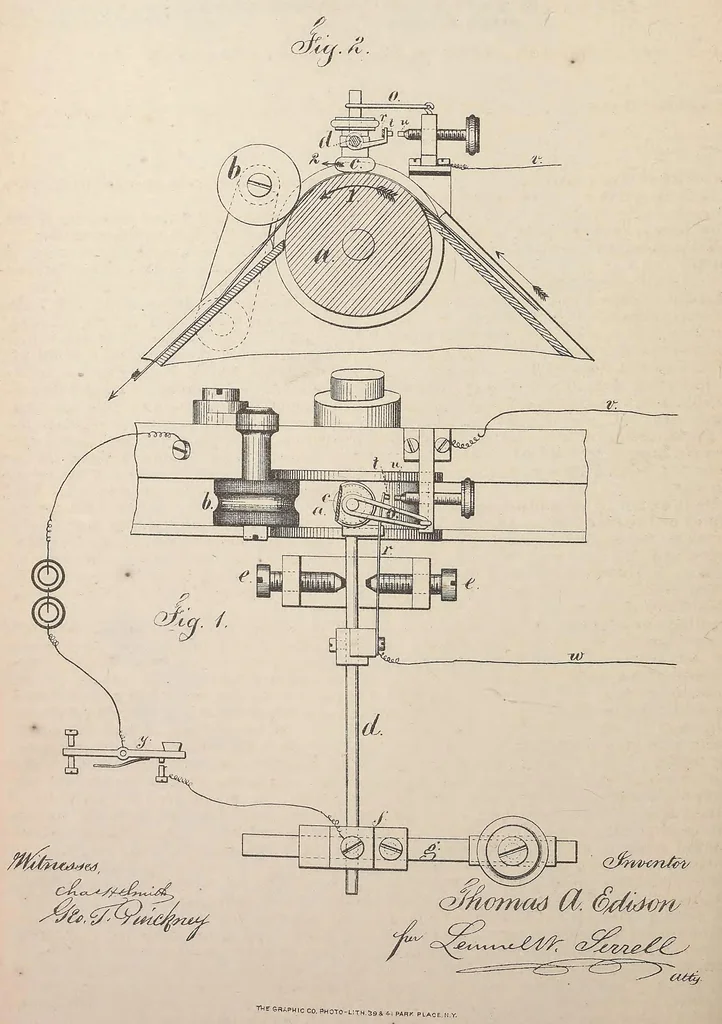 An illustration from Collection of United States patents granted to Thomas A. Edison, 1869-1884, 1869, leaf 425
