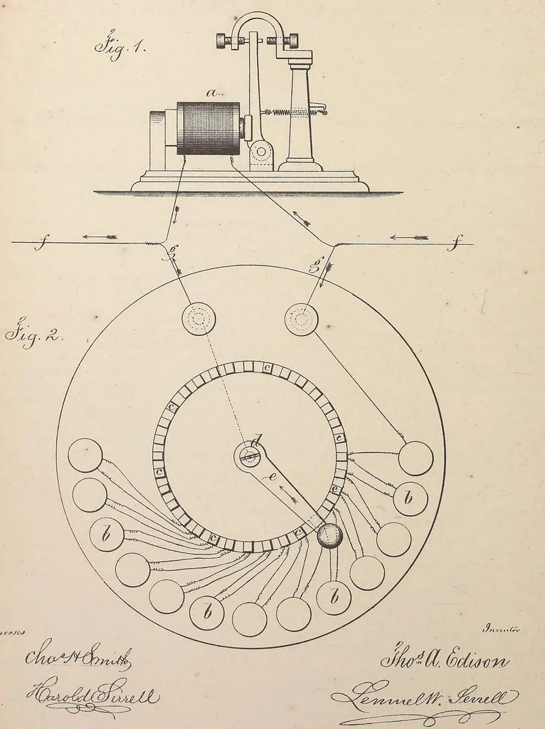An illustration from Collection of United States patents granted to Thomas A. Edison, 1869-1884, 1869, leaf 435