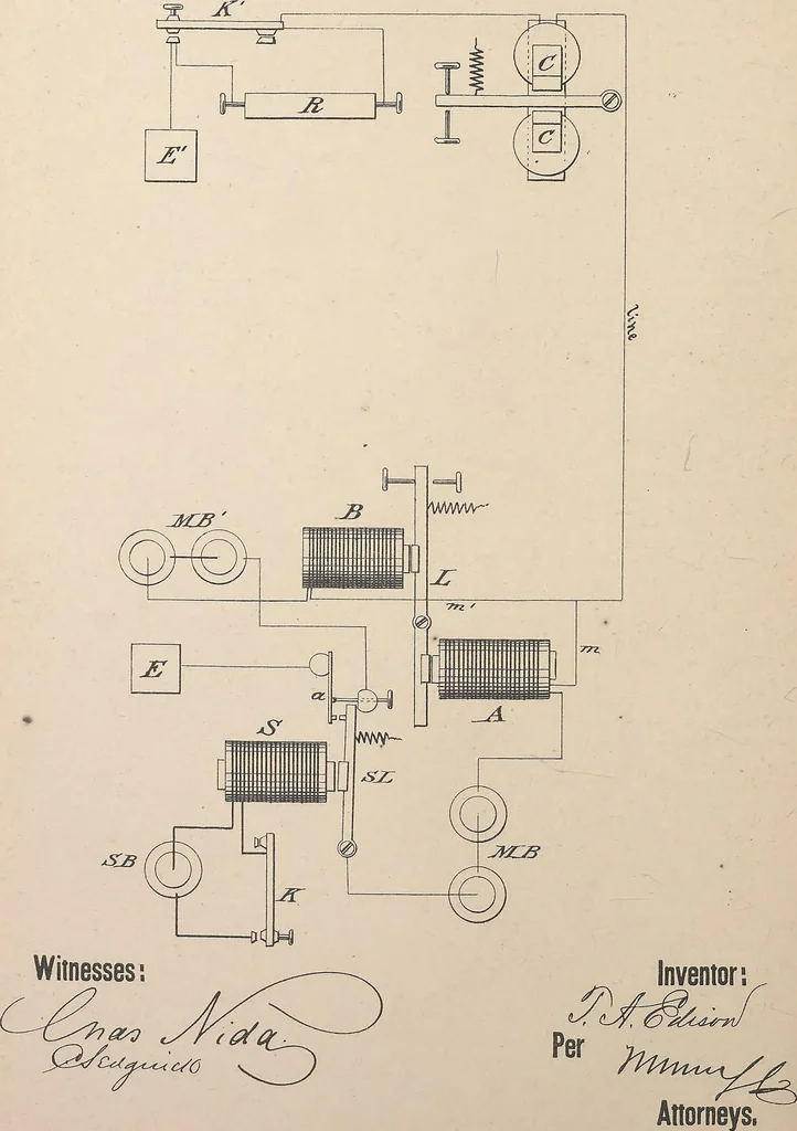 An illustration from Collection of United States patents granted to Thomas A. Edison, 1869-1884, 1869, leaf 441