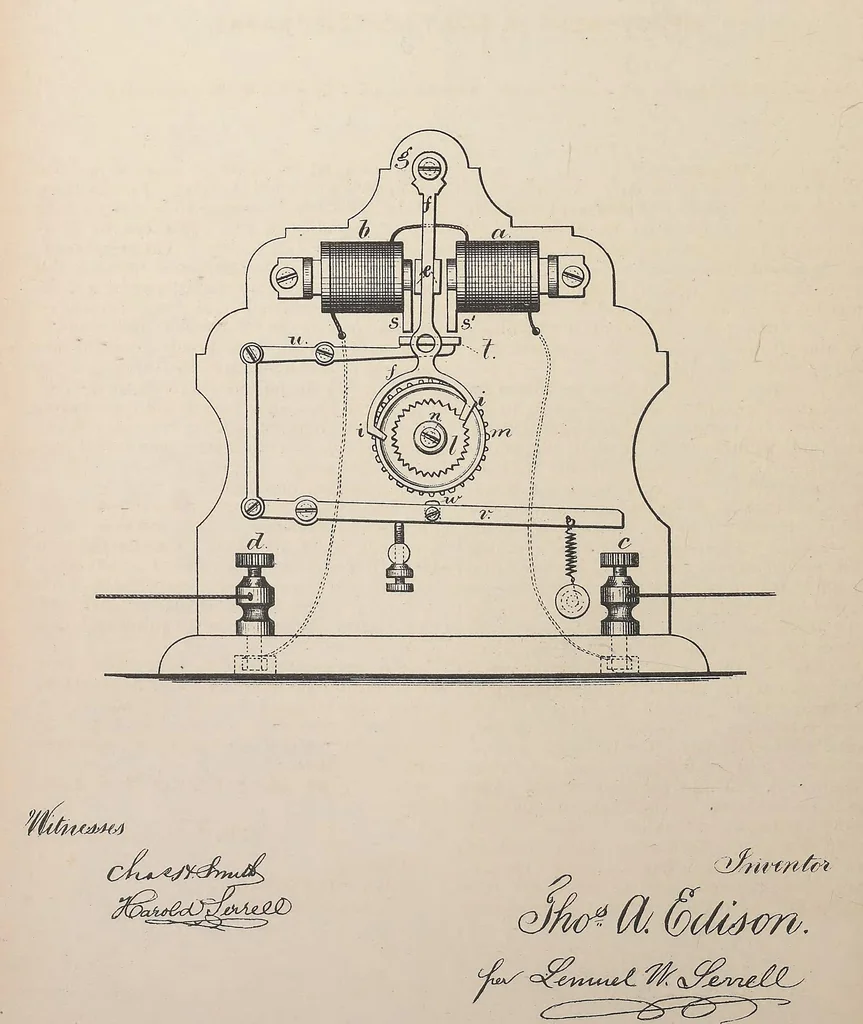 An illustration from Collection of United States patents granted to Thomas A. Edison, 1869-1884, 1869, leaf 451