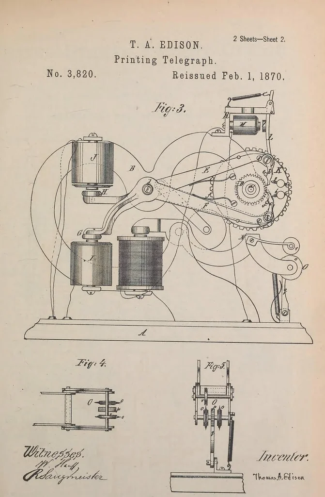 An illustration from Collection of United States patents granted to Thomas A. Edison, 1869-1884, 1869, leaf 46