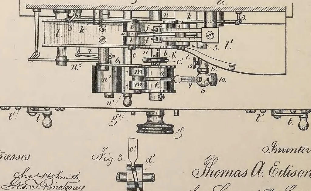 An illustration from Collection of United States patents granted to Thomas A. Edison, 1869-1884, 1869, leaf 461