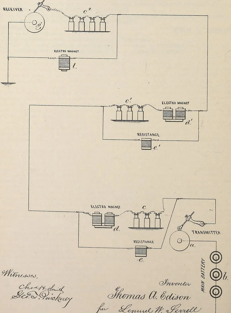 An illustration from Collection of United States patents granted to Thomas A. Edison, 1869-1884, 1869, leaf 465