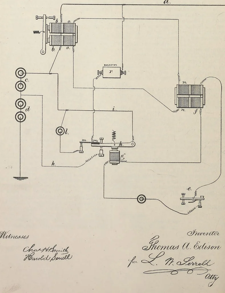 An illustration from Collection of United States patents granted to Thomas A. Edison, 1869-1884, 1869, leaf 507
