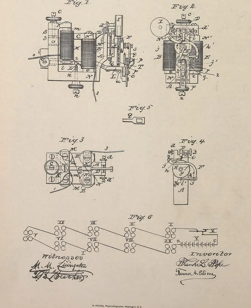 An illustration from Collection of United States patents granted to Thomas A. Edison, 1869-1884, 1869, leaf 51