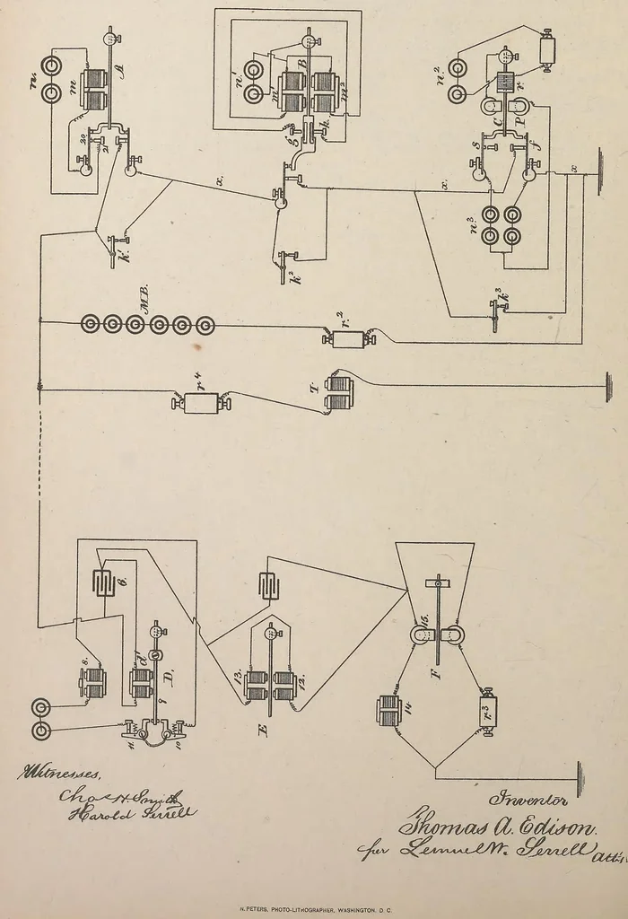 An illustration from Collection of United States patents granted to Thomas A. Edison, 1869-1884, 1869, leaf 521