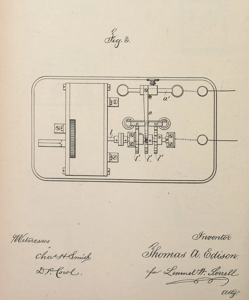 An illustration from Collection of United States patents granted to Thomas A. Edison, 1869-1884, 1869, leaf 527