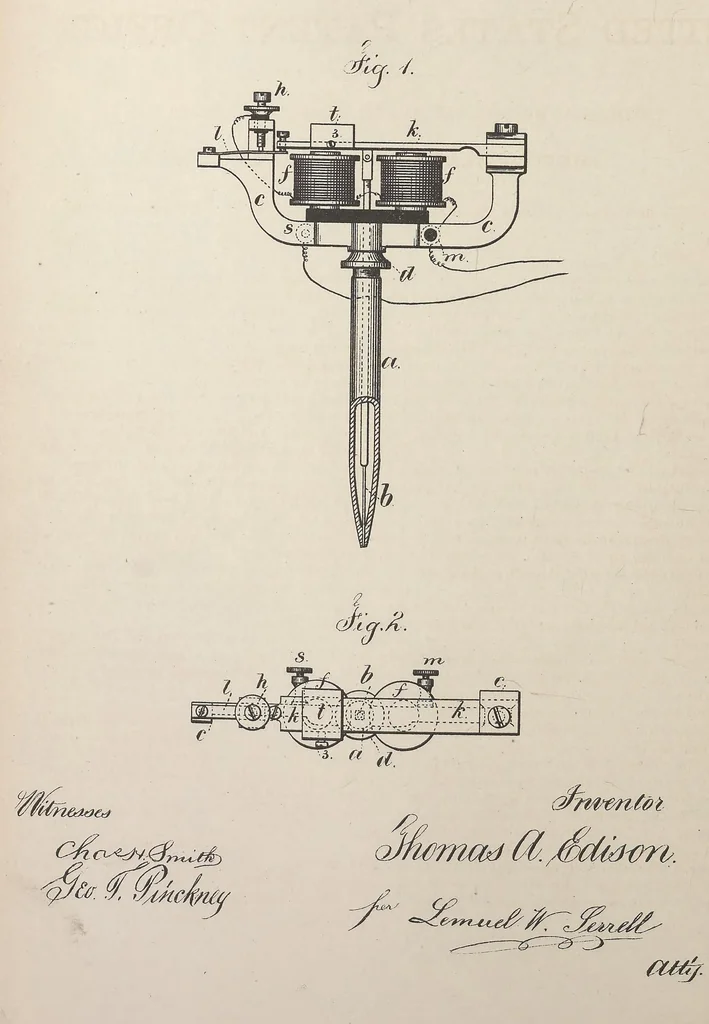An illustration from Collection of United States patents granted to Thomas A. Edison, 1869-1884, 1869, leaf 539