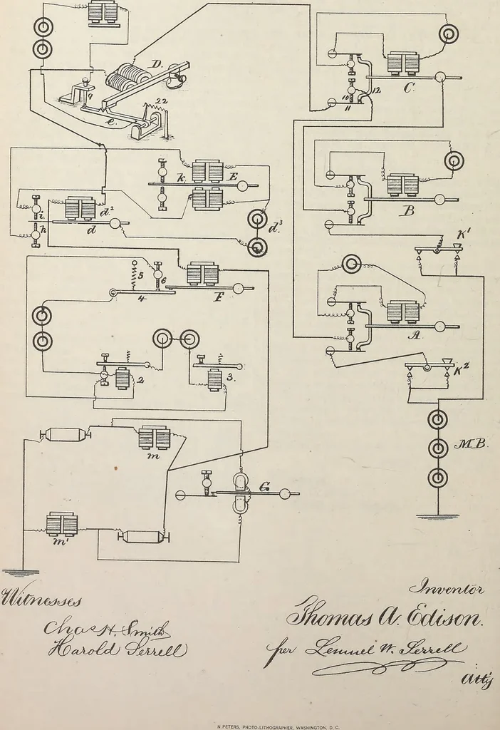An illustration from Collection of United States patents granted to Thomas A. Edison, 1869-1884, 1869, leaf 547