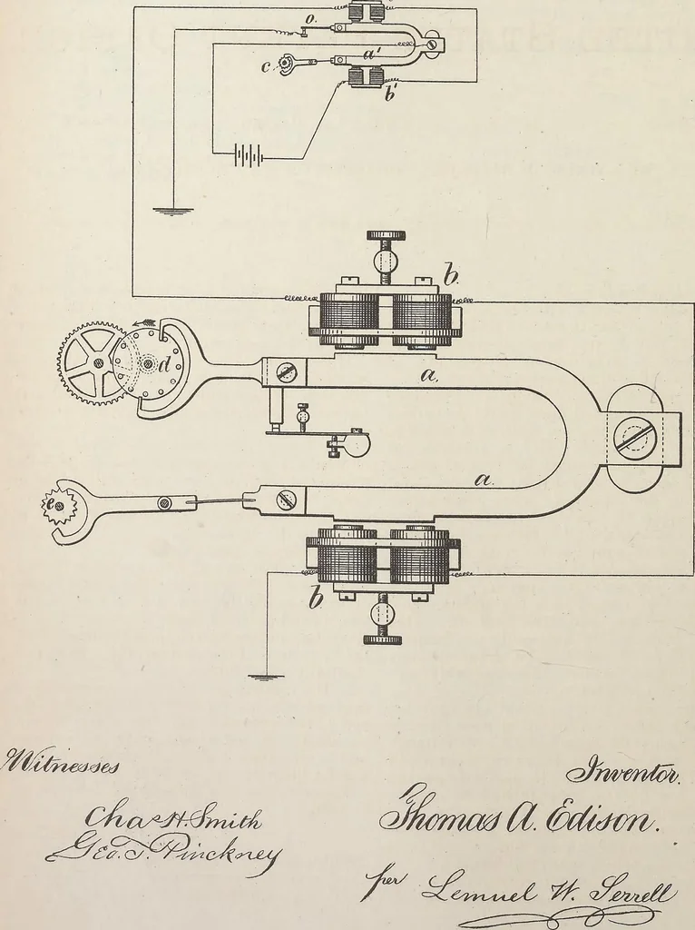 An illustration from Collection of United States patents granted to Thomas A. Edison, 1869-1884, 1869, leaf 555