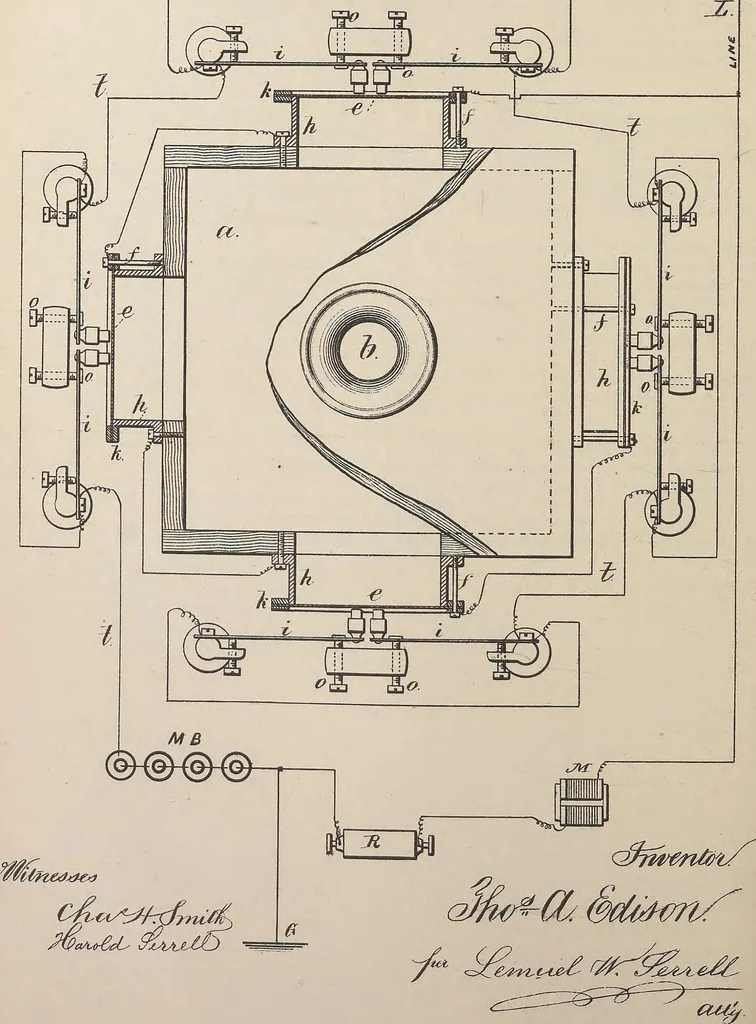 An illustration from Collection of United States patents granted to Thomas A. Edison, 1869-1884, 1869, leaf 583