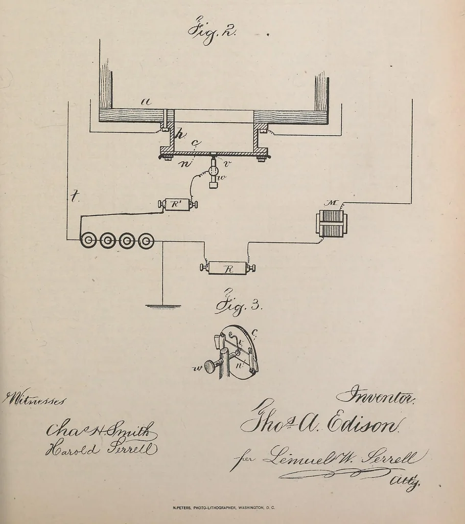 An illustration from Collection of United States patents granted to Thomas A. Edison, 1869-1884, 1869, leaf 584