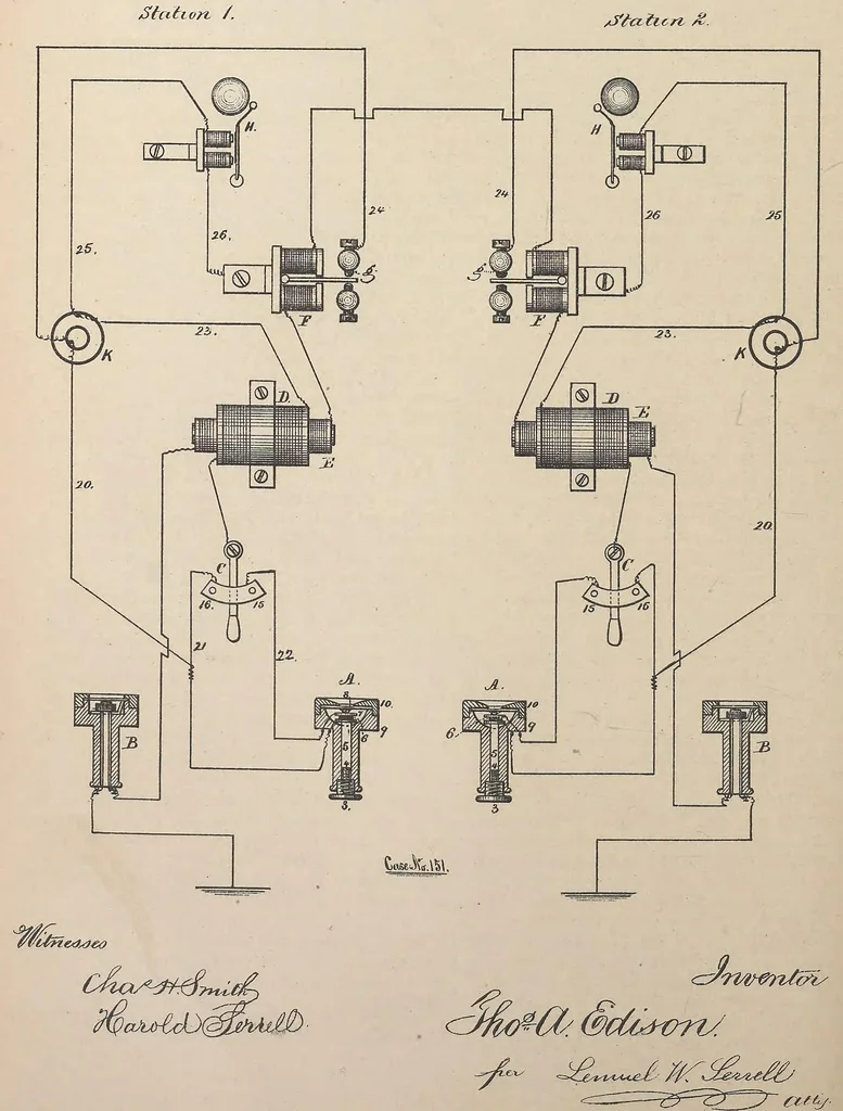An illustration from Collection of United States patents granted to Thomas A. Edison, 1869-1884, 1869, leaf 595