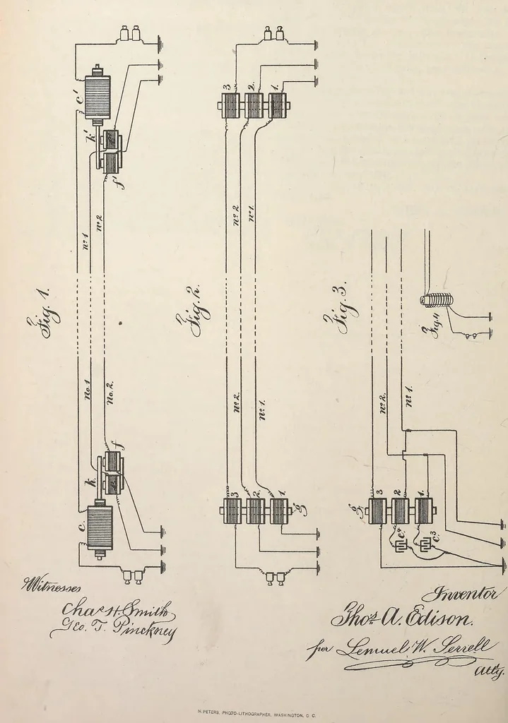 An illustration from Collection of United States patents granted to Thomas A. Edison, 1869-1884, 1869, leaf 609