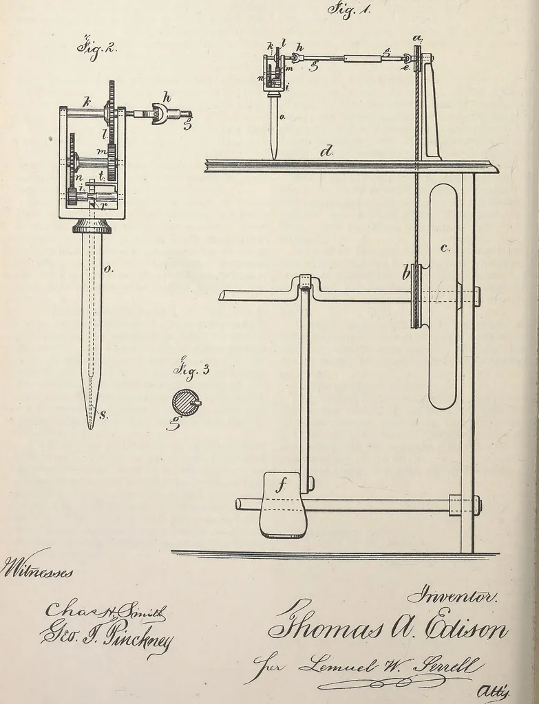 An illustration from Collection of United States patents granted to Thomas A. Edison, 1869-1884, 1869, leaf 613