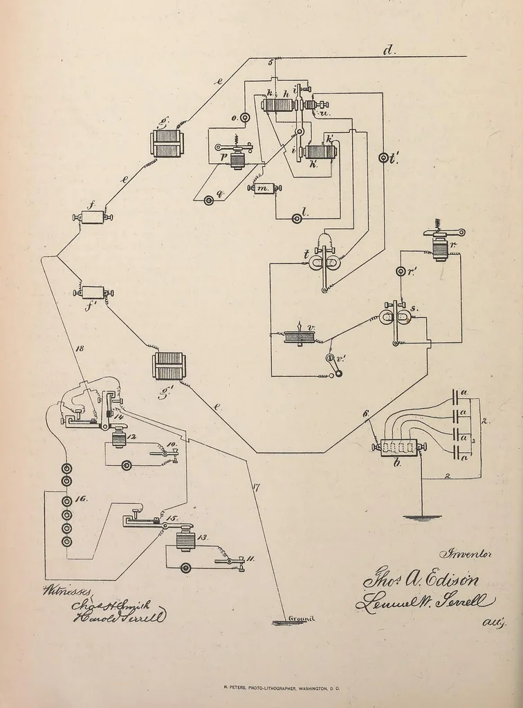 An illustration from Collection of United States patents granted to Thomas A. Edison, 1869-1884, 1869, leaf 625