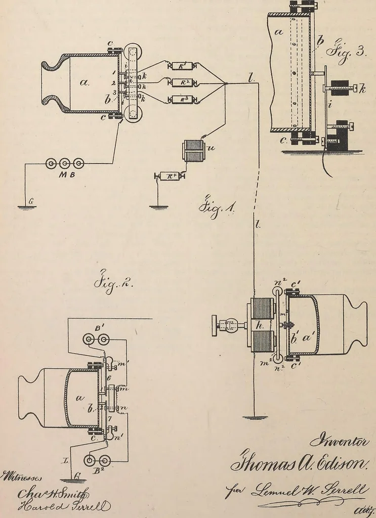 An illustration from Collection of United States patents granted to Thomas A. Edison, 1869-1884, 1869, leaf 629