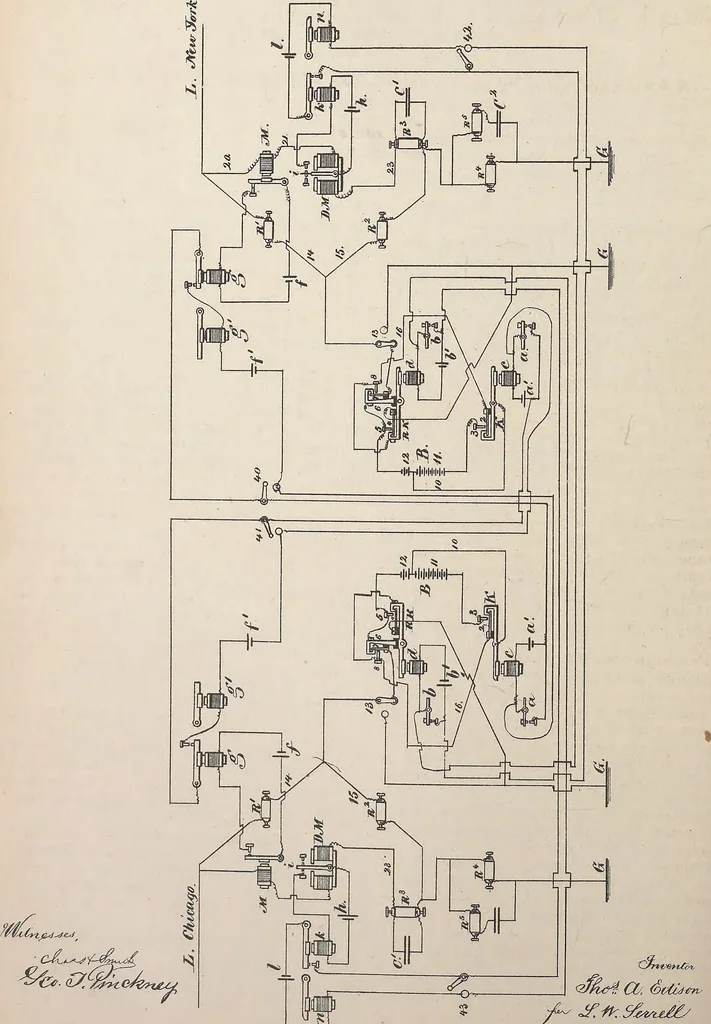 An illustration from Collection of United States patents granted to Thomas A. Edison, 1869-1884, 1869, leaf 633