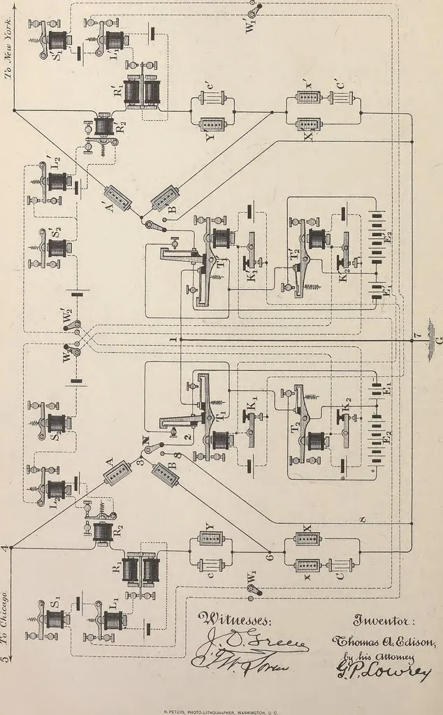 An illustration from Collection of United States patents granted to Thomas A. Edison, 1869-1884, 1869, leaf 637