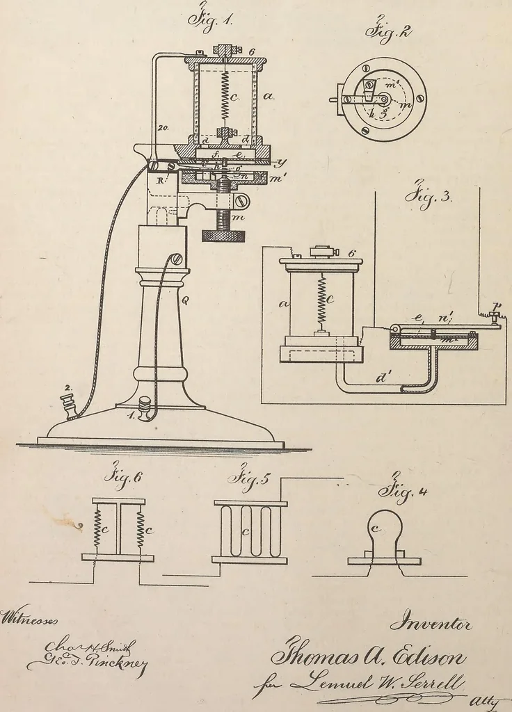 An illustration from Collection of United States patents granted to Thomas A. Edison, 1869-1884, 1869, leaf 659