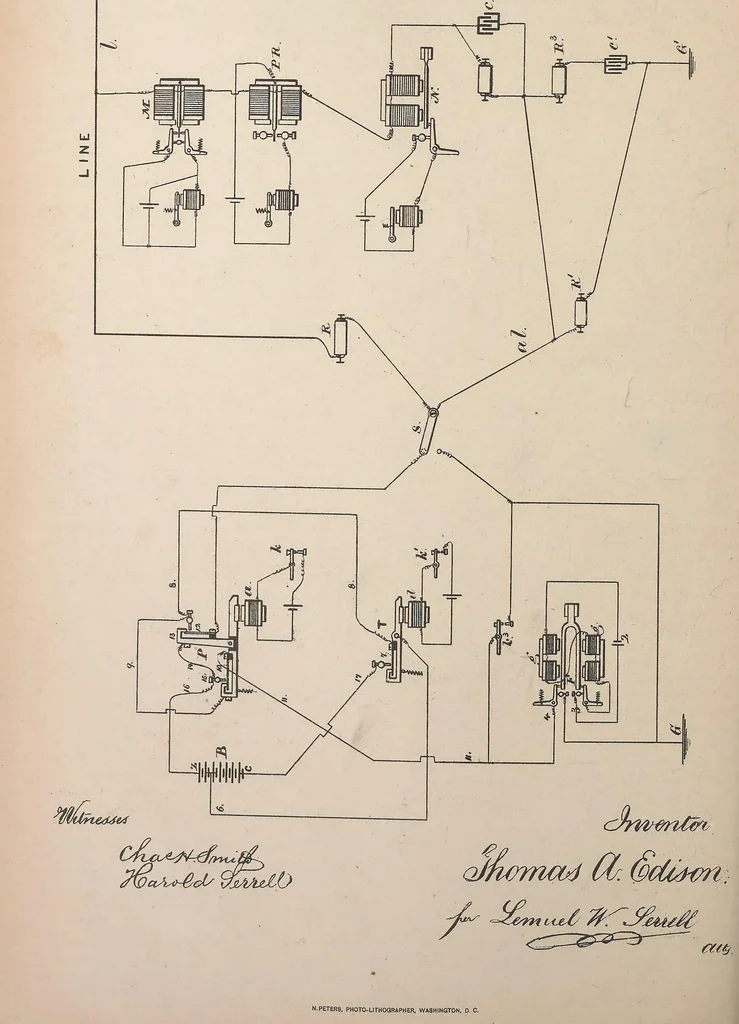 An illustration from Collection of United States patents granted to Thomas A. Edison, 1869-1884, 1869, leaf 663