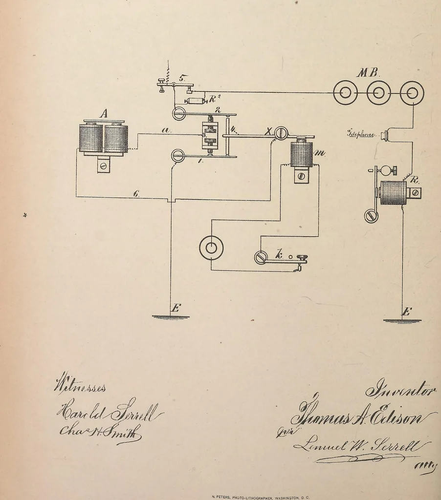 An illustration from Collection of United States patents granted to Thomas A. Edison, 1869-1884, 1869, leaf 667