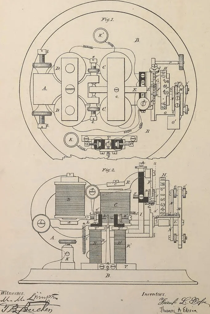 An illustration from Collection of United States patents granted to Thomas A. Edison, 1869-1884, 1869, leaf 67