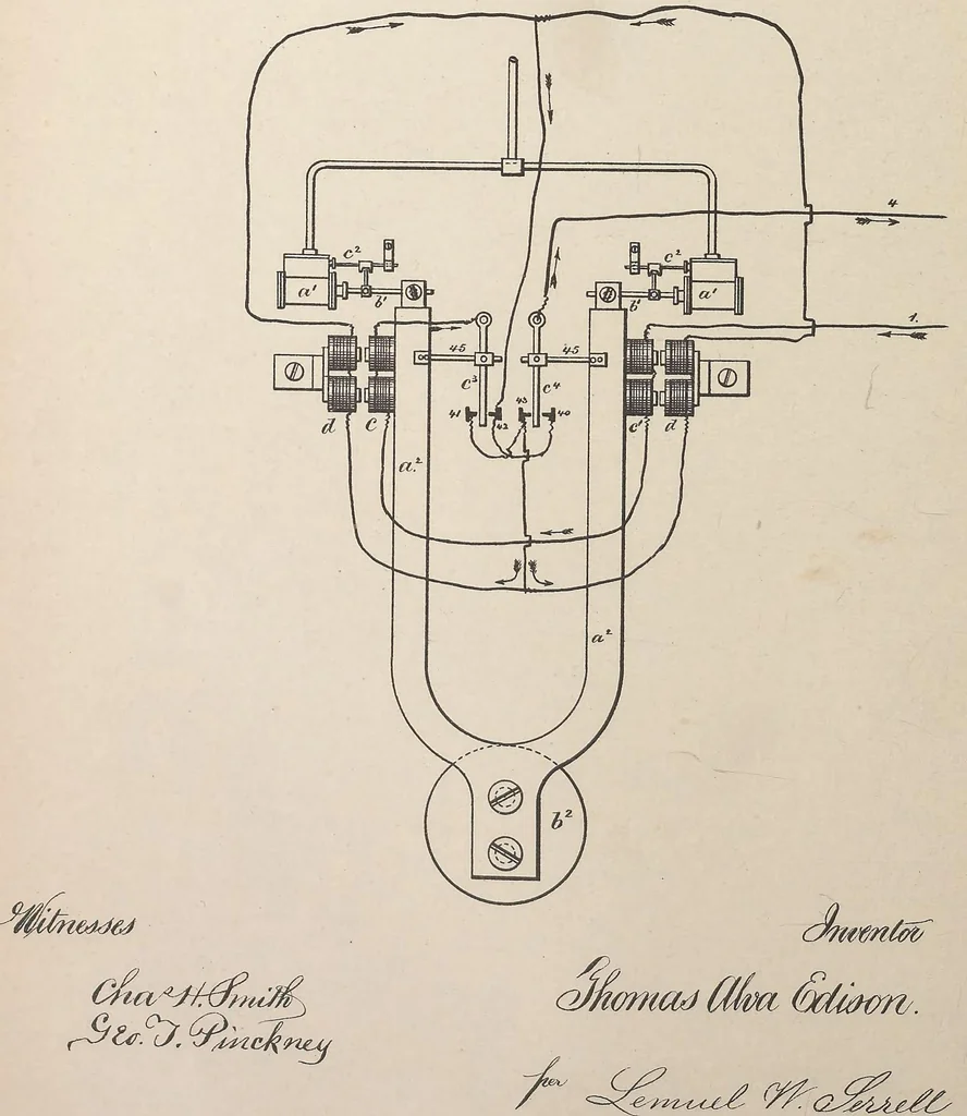 An illustration from Collection of United States patents granted to Thomas A. Edison, 1869-1884, 1869, leaf 671