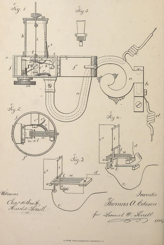 An illustration from Collection of United States patents granted to Thomas A. Edison, 1869-1884, 1869, leaf 679