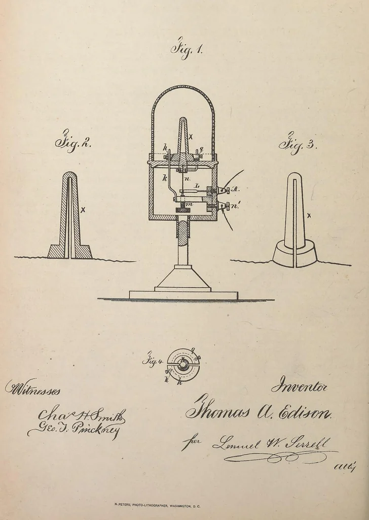 An illustration from Collection of United States patents granted to Thomas A. Edison, 1869-1884, 1869, leaf 689