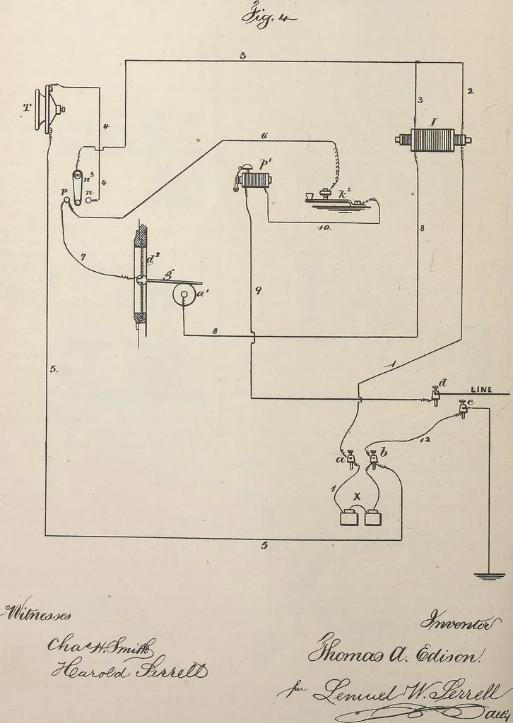 An illustration from Collection of United States patents granted to Thomas A. Edison, 1869-1884, 1869, leaf 695