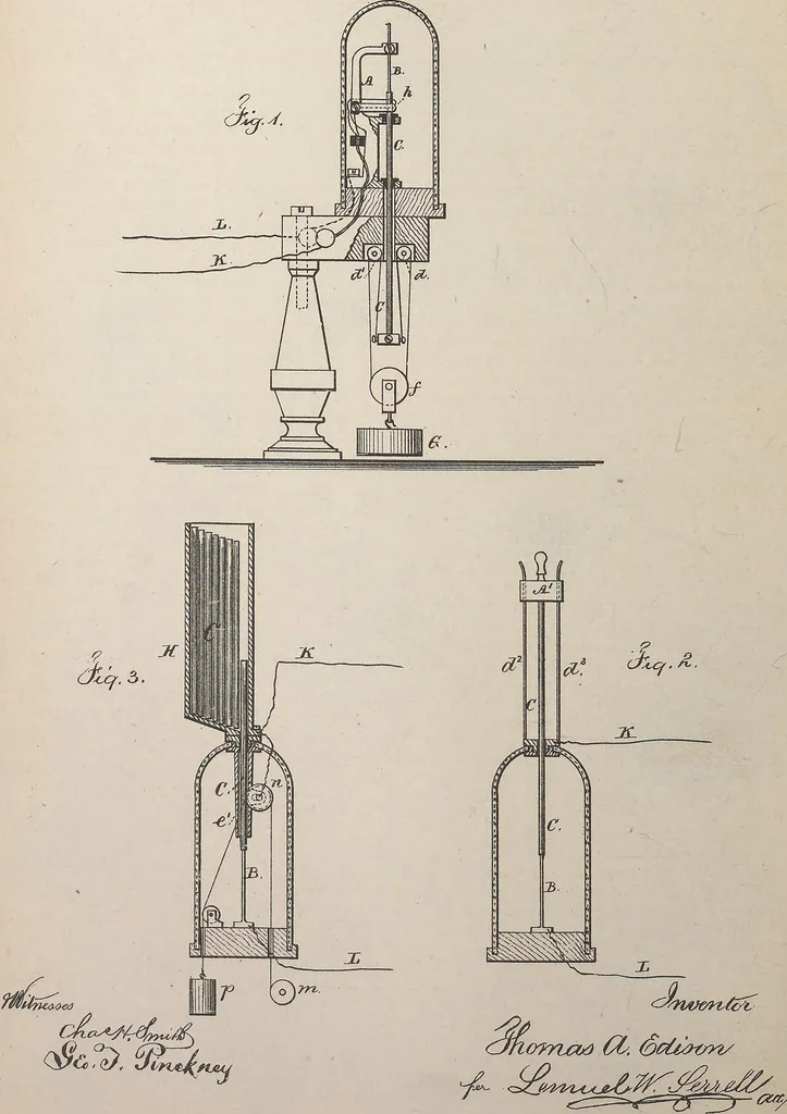 An illustration from Collection of United States patents granted to Thomas A. Edison, 1869-1884, 1869, leaf 713