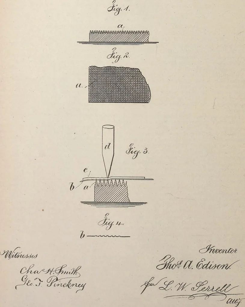 An illustration from Collection of United States patents granted to Thomas A. Edison, 1869-1884, 1869, leaf 717