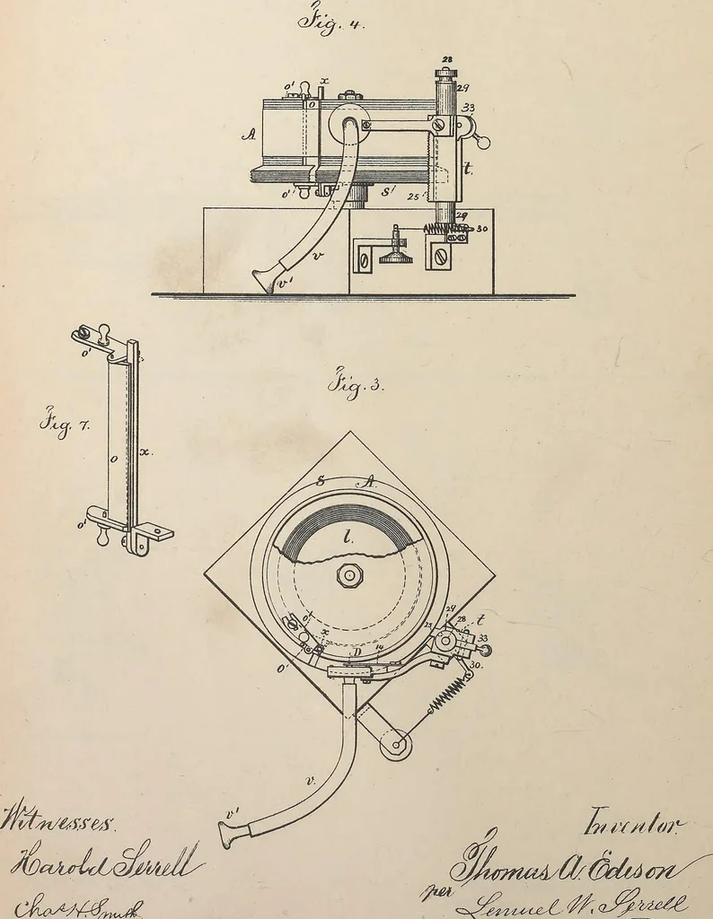An illustration from Collection of United States patents granted to Thomas A. Edison, 1869-1884, 1869, leaf 739