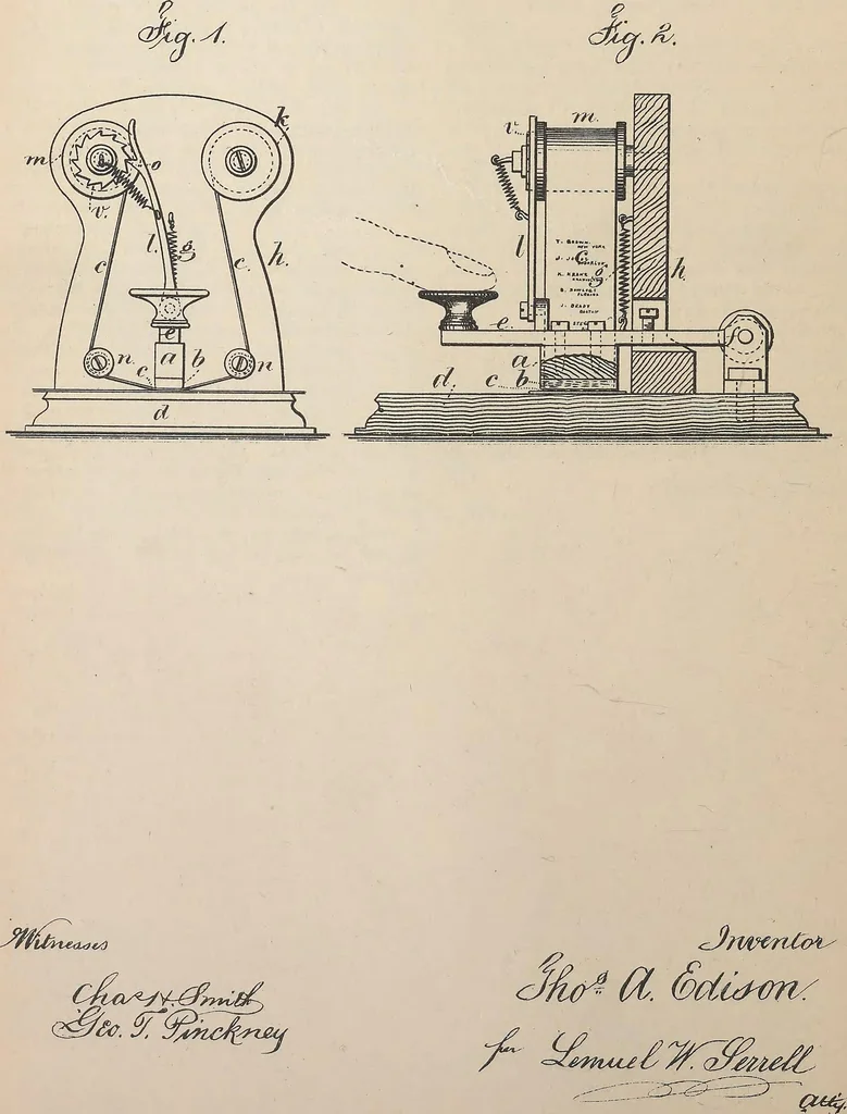 An illustration from Collection of United States patents granted to Thomas A. Edison, 1869-1884, 1869, leaf 757