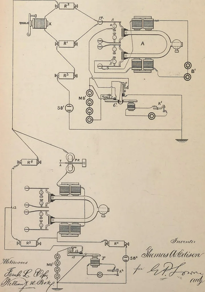 An illustration from Collection of United States patents granted to Thomas A. Edison, 1869-1884, 1869, leaf 765