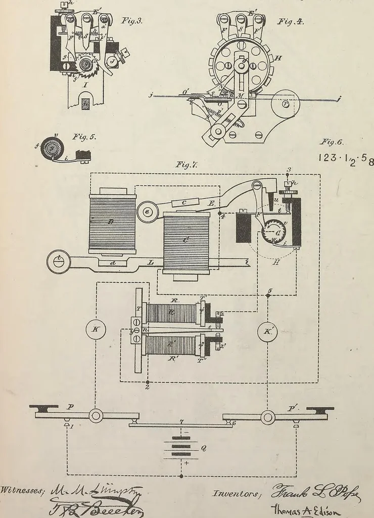 An illustration from Collection of United States patents granted to Thomas A. Edison, 1869-1884, 1869, leaf 77