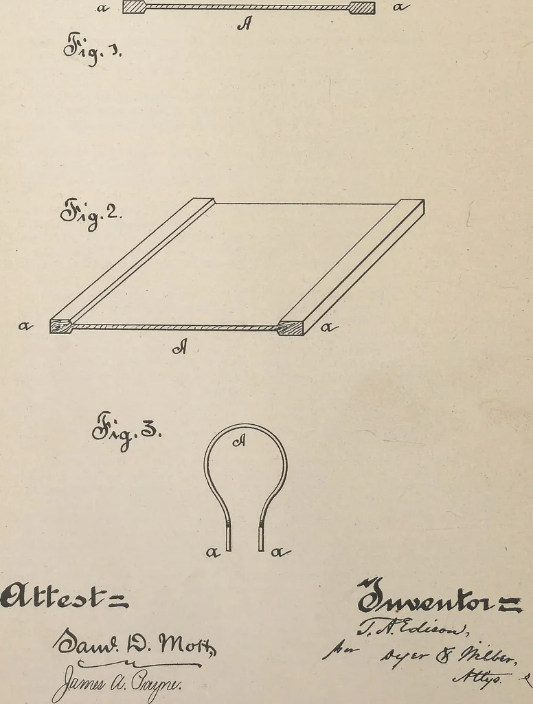 An illustration from Collection of United States patents granted to Thomas A. Edison, 1869-1884, 1869, leaf 777