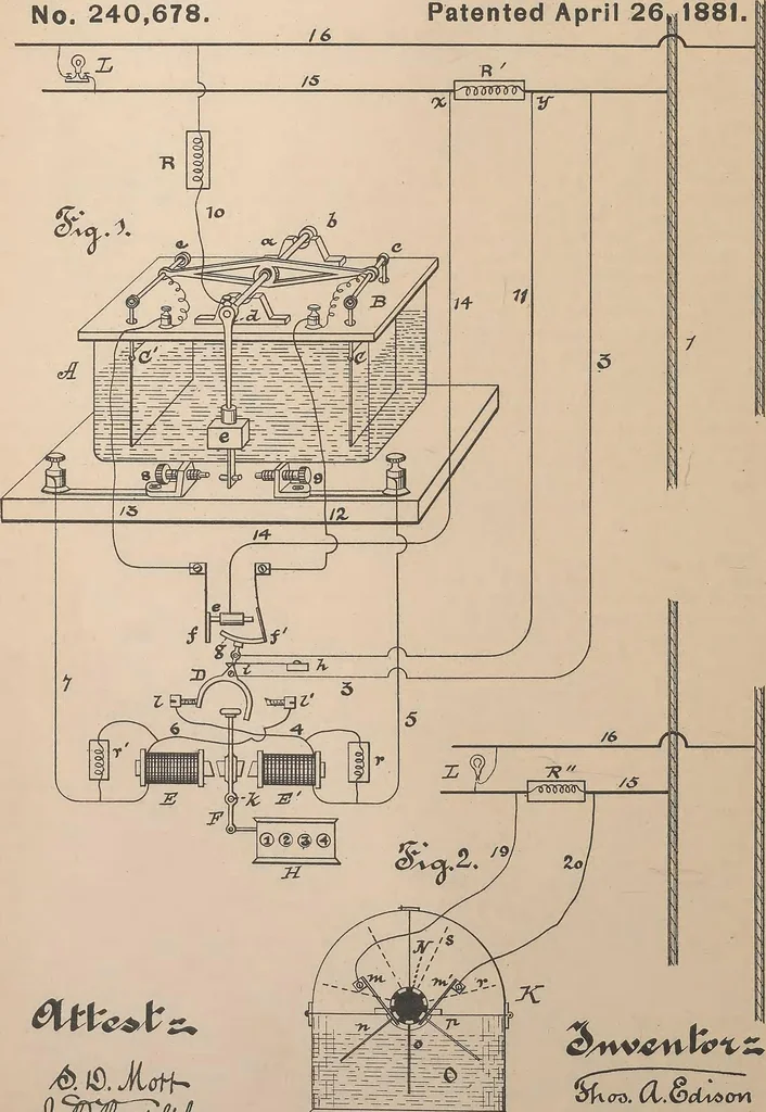 An illustration from Collection of United States patents granted to Thomas A. Edison, 1869-1884, 1869, leaf 827
