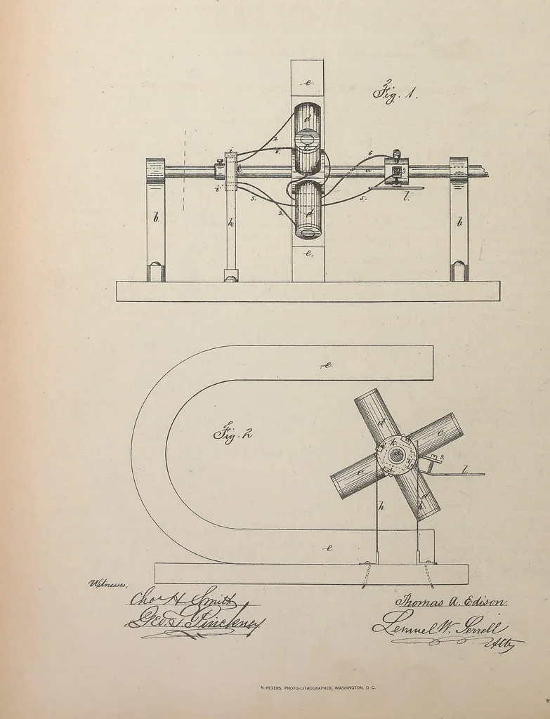 An illustration from Collection of United States patents granted to Thomas A. Edison, 1869-1884, 1869, leaf 83