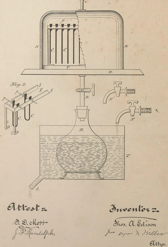 An illustration from Collection of United States patents granted to Thomas A. Edison, 1869-1884, 1869, leaf 877