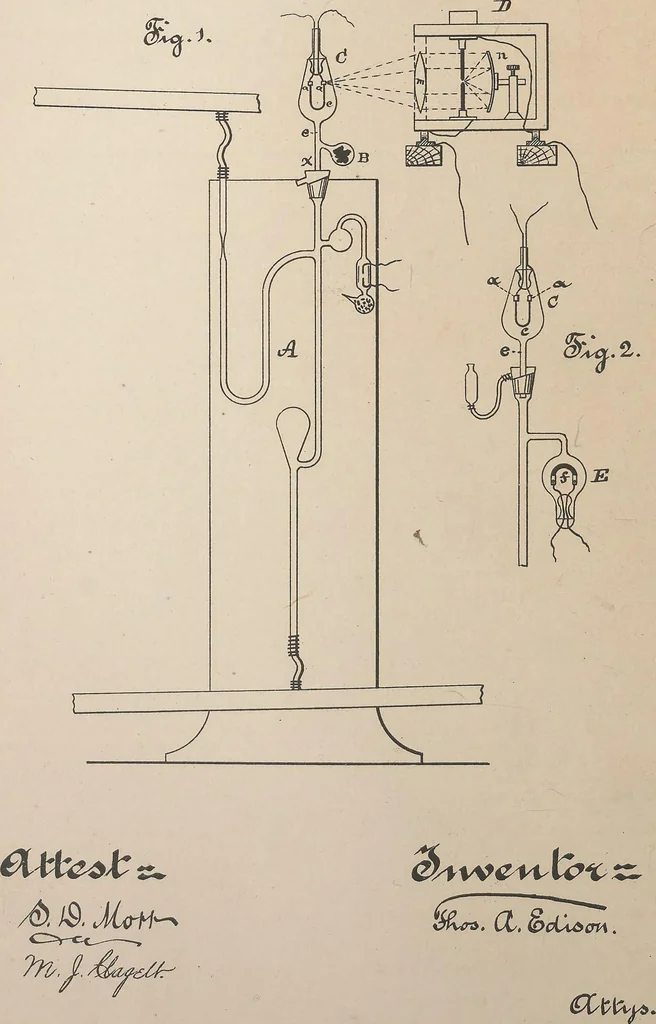 An illustration from Collection of United States patents granted to Thomas A. Edison, 1869-1884, 1869, leaf 885
