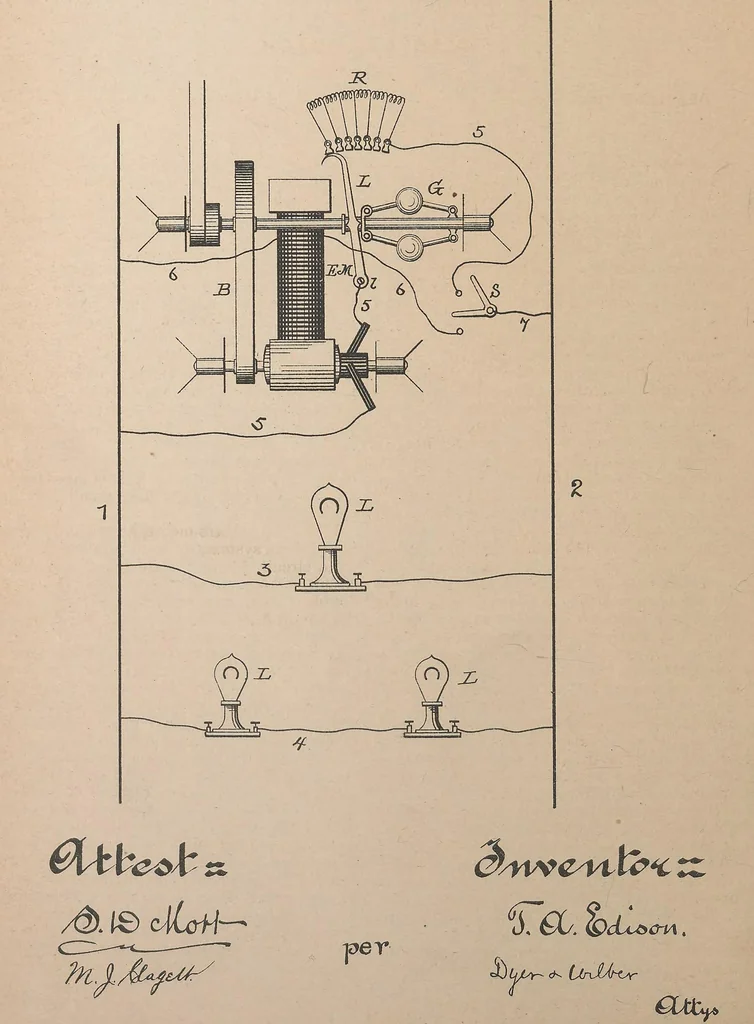 An illustration from Collection of United States patents granted to Thomas A. Edison, 1869-1884, 1869, leaf 889