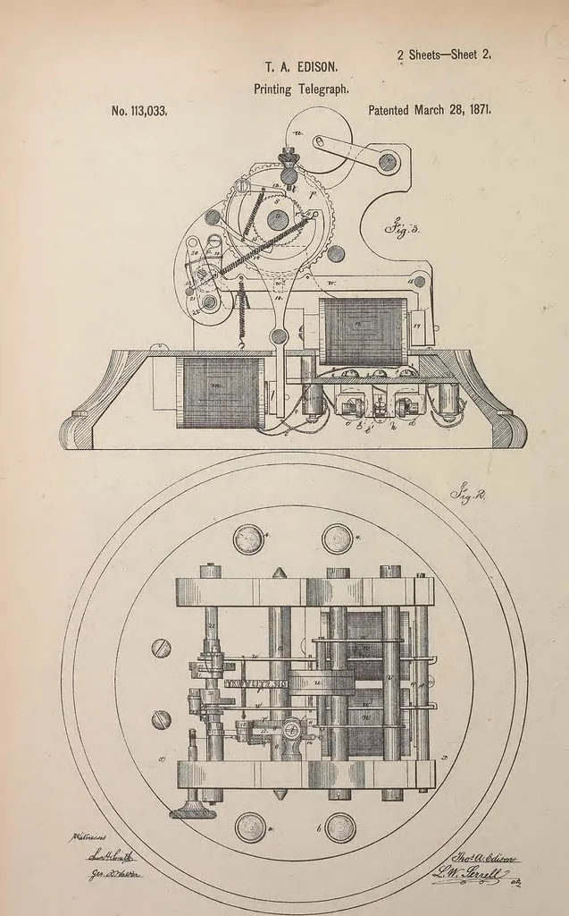 An illustration from Collection of United States patents granted to Thomas A. Edison, 1869-1884, 1869, leaf 89