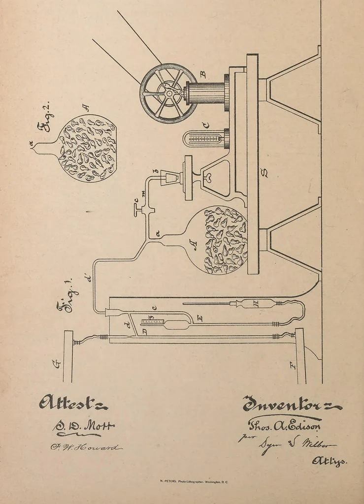 An illustration from Collection of United States patents granted to Thomas A. Edison, 1869-1884, 1869, leaf 897