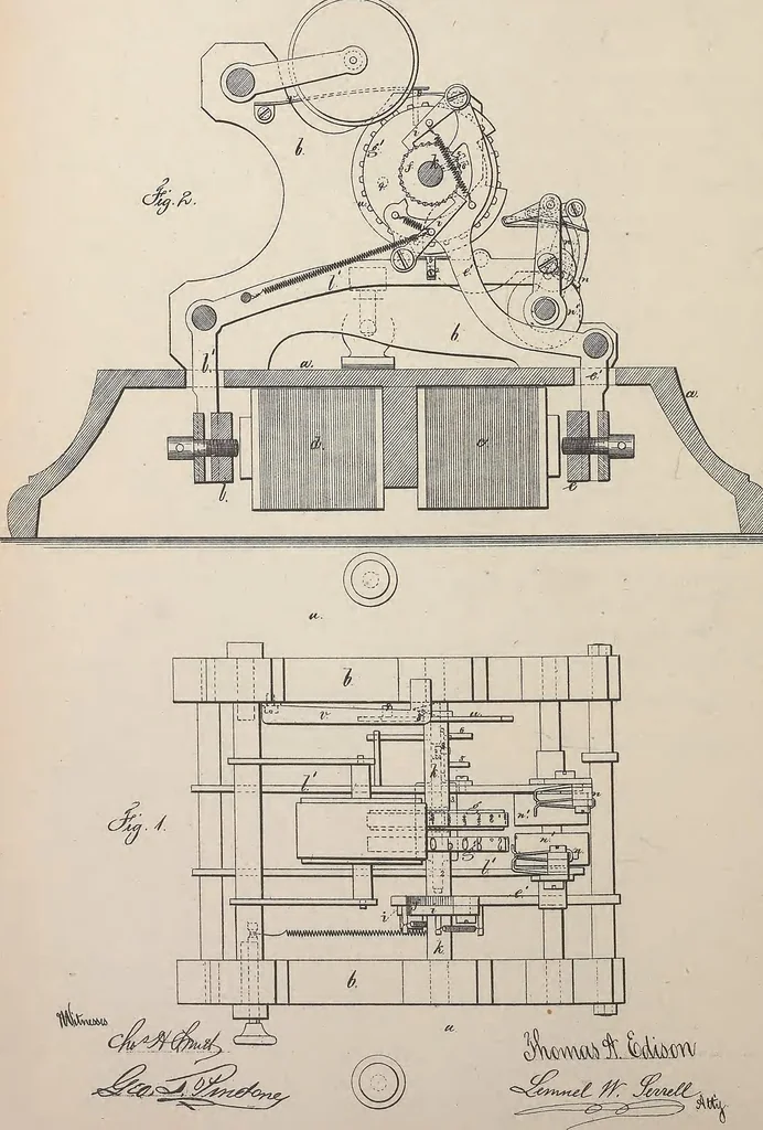 An illustration from Collection of United States patents granted to Thomas A. Edison, 1869-1884, 1869, leaf 93