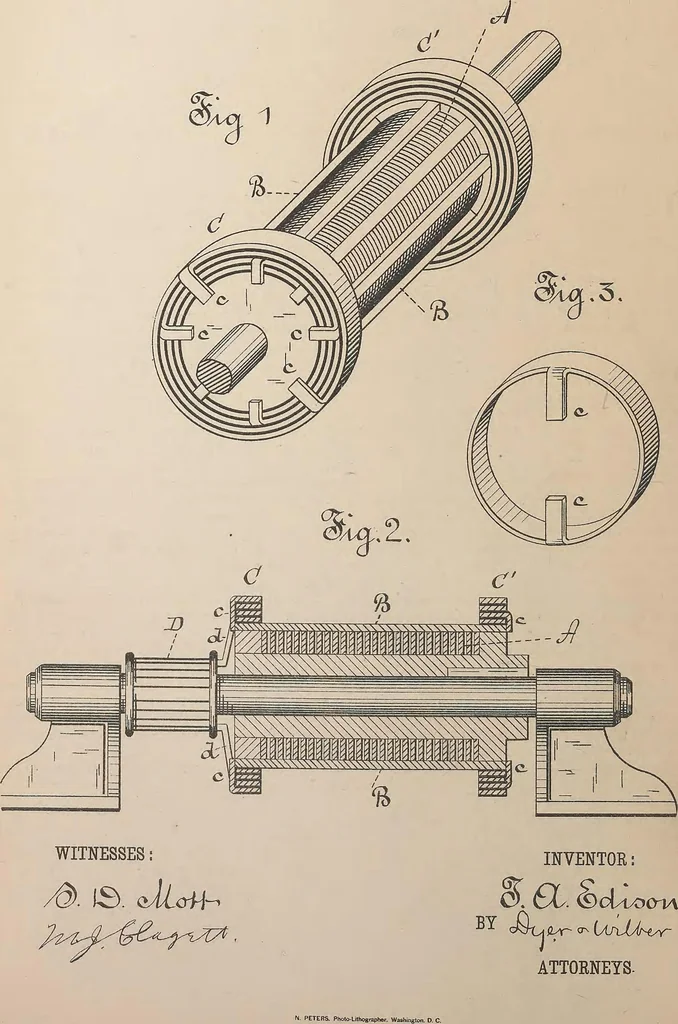 An illustration from Collection of United States patents granted to Thomas A. Edison, 1869-1884, 1869, leaf 941